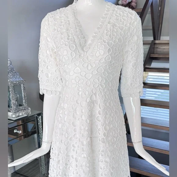 New 🦢 High-End White Embroidered Eyelet V-Neck Dress - Picture 6 of 17